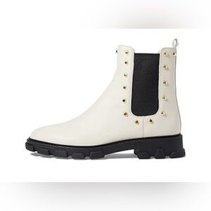 Michael Kors Ridley Studded Leather Gore Lug Sole Booties- Off White 5.5